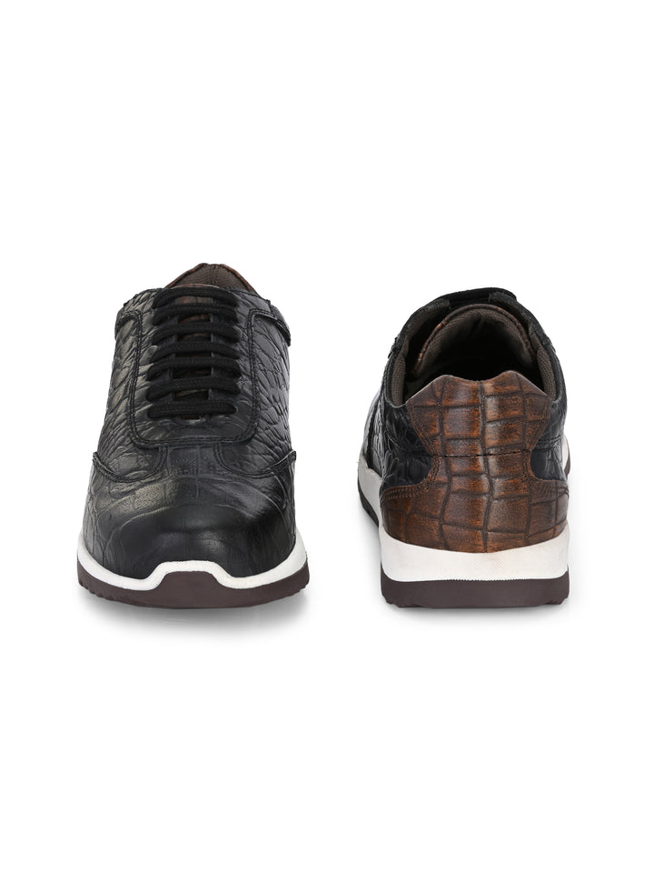 CARLO ROMANO BY WASAN BLACK BROWN COLOR PREMIUM STYLISH CROCO PRINTED LEATHER SNEAKER FOR MEN