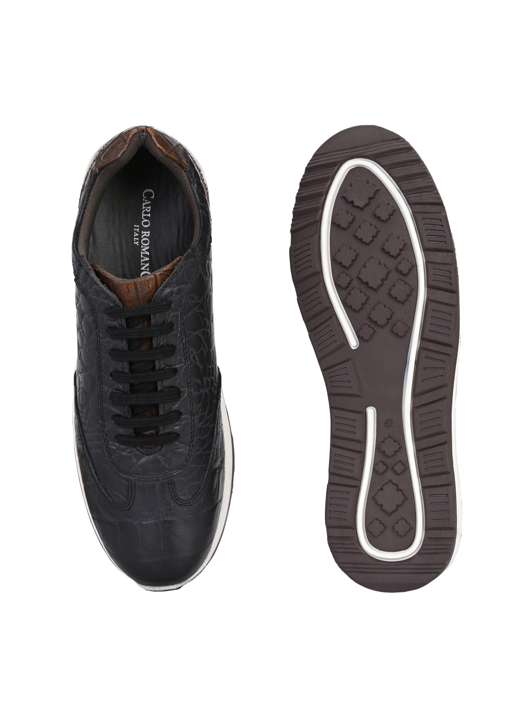 CARLO ROMANO BY WASAN BLACK BROWN COLOR PREMIUM STYLISH CROCO PRINTED LEATHER SNEAKER FOR MEN