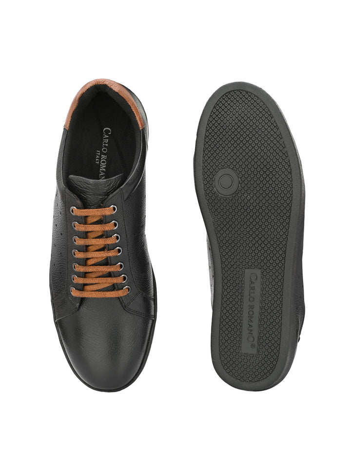 Men's Genuine Milled Leather Lace up Casual Sneaker Shoe