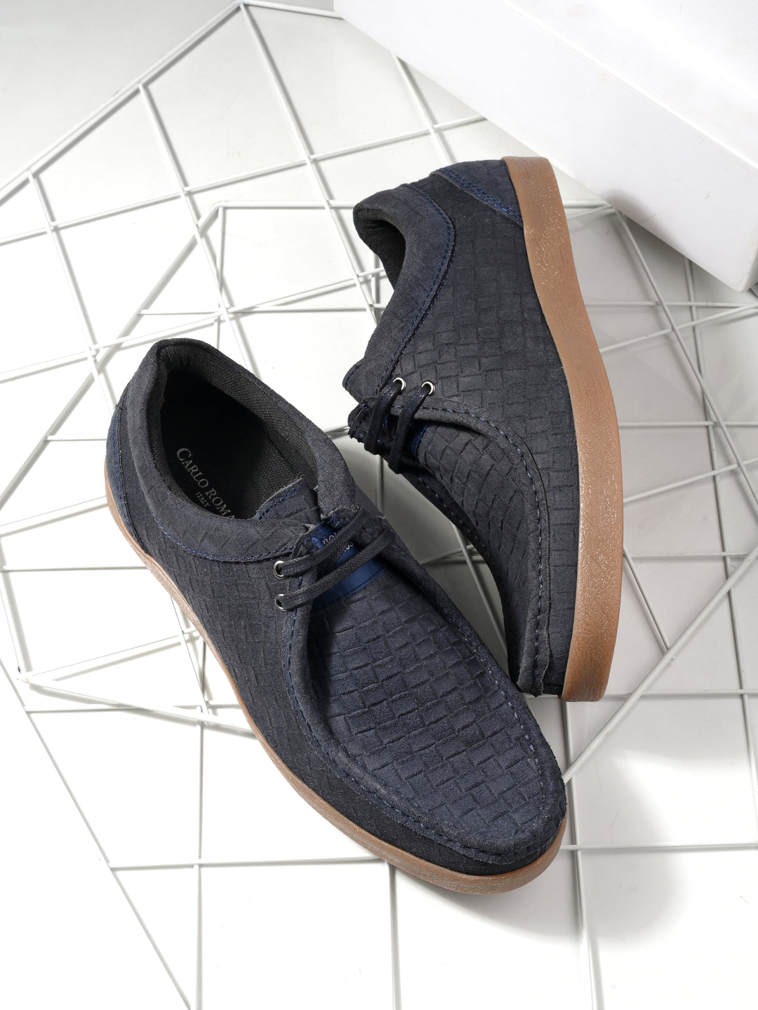 CARLO ROMANO BLUE COLOR SUDE LEATHER MATT PRINTED SNEAKER FOR MEN