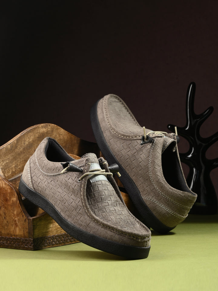 CARLO ROMANO GREY COLOR SUDE LEATHER MATT PRINTED SNEAKER FOR MEN