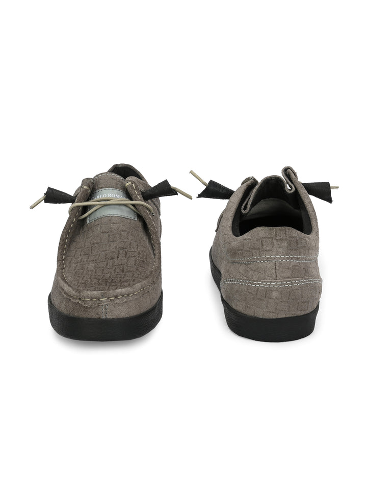 CARLO ROMANO GREY COLOR SUDE LEATHER MATT PRINTED SNEAKER FOR MEN