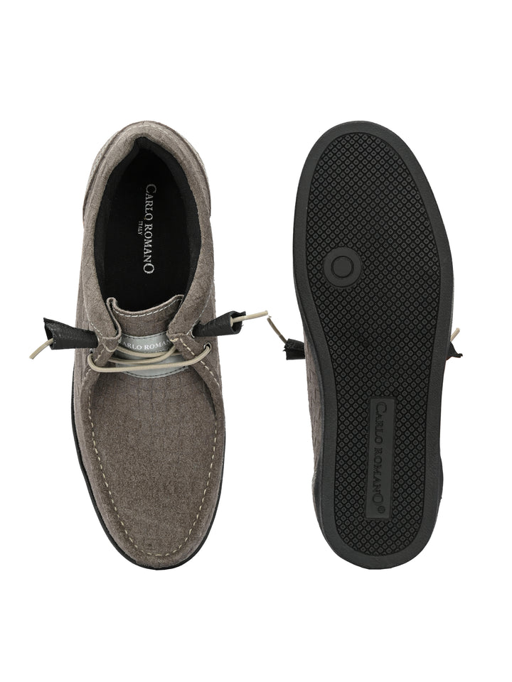 CARLO ROMANO GREY COLOR SUDE LEATHER MATT PRINTED SNEAKER FOR MEN