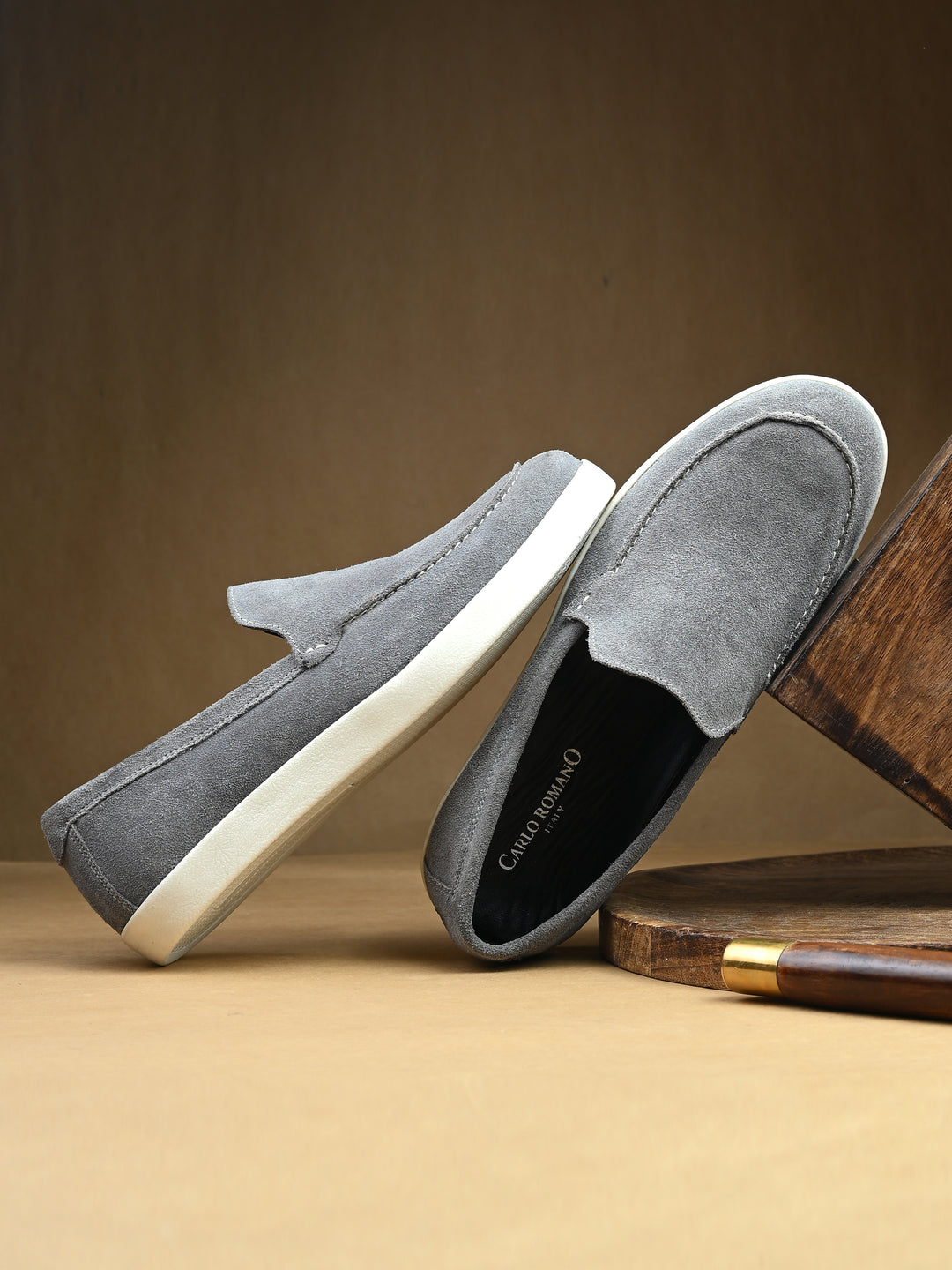 CARLO ROMANO BEIGE COLOR SUEDE LEATHER STYLISH SHOES FOR MEN