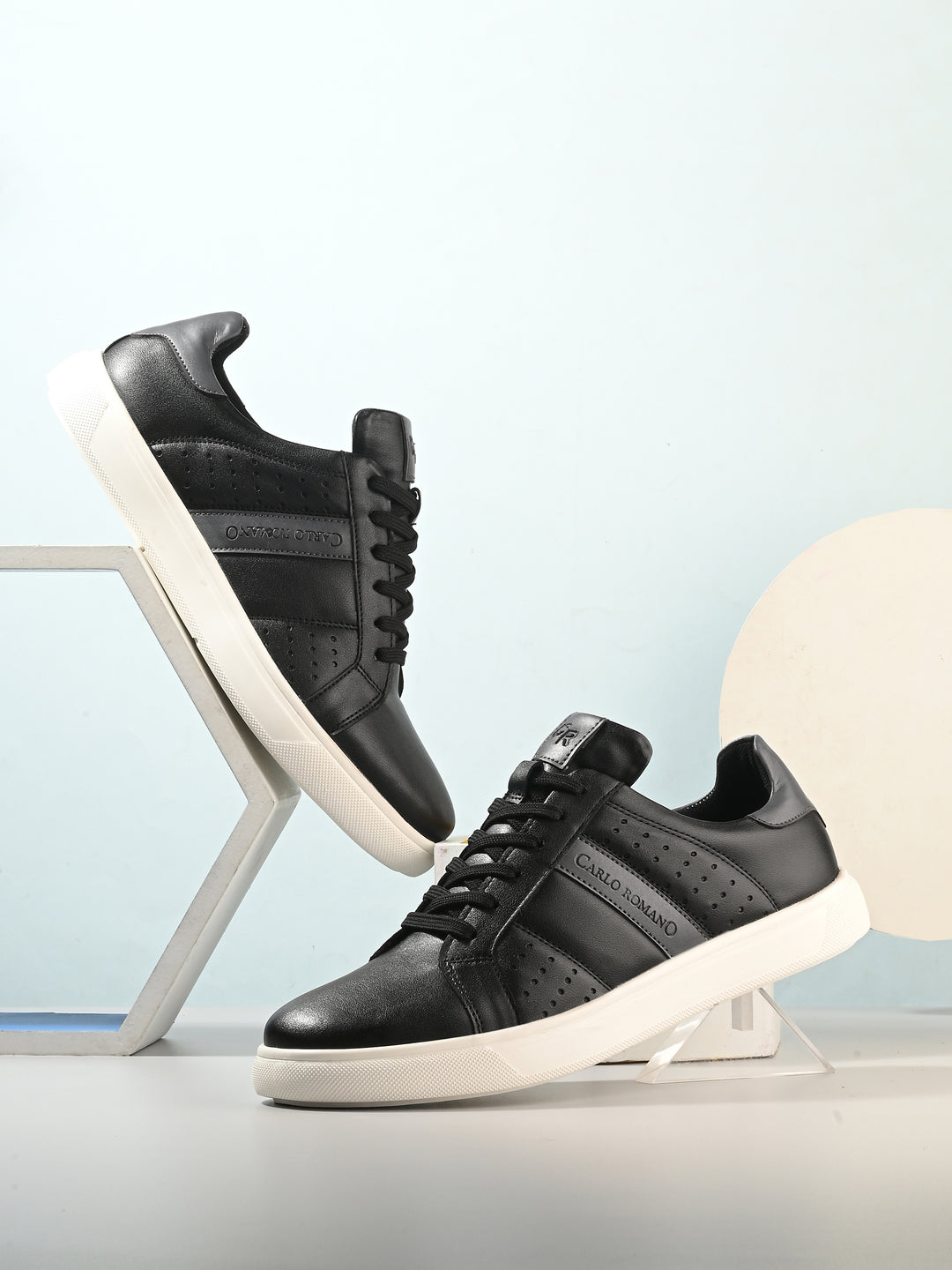 CARLO ROMANO BY WASAN BLACK GREY COLOR LIGHT WEIGHT VEGAN LEATHER SNEAKER FOR MEN