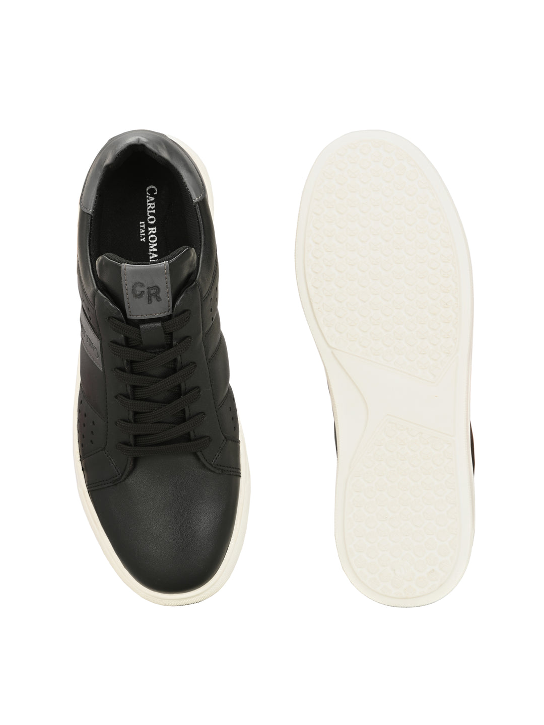 CARLO ROMANO BY WASAN BLACK GREY COLOR LIGHT WEIGHT VEGAN LEATHER SNEAKER FOR MEN