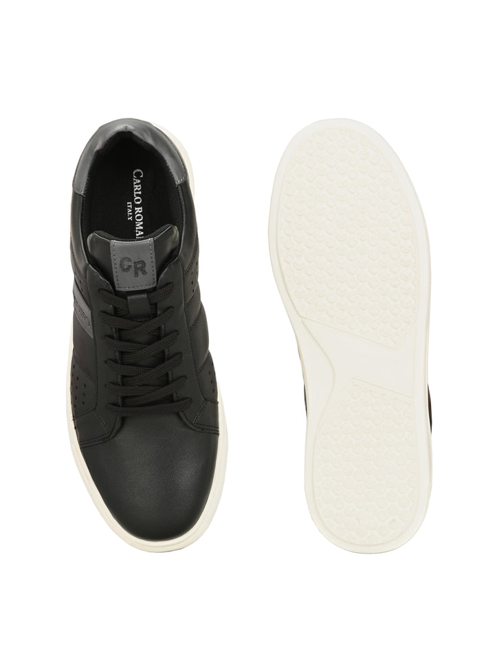 CARLO ROMANO BY WASAN BLACK GREY COLOR LIGHT WEIGHT VEGAN LEATHER SNEAKER FOR MEN
