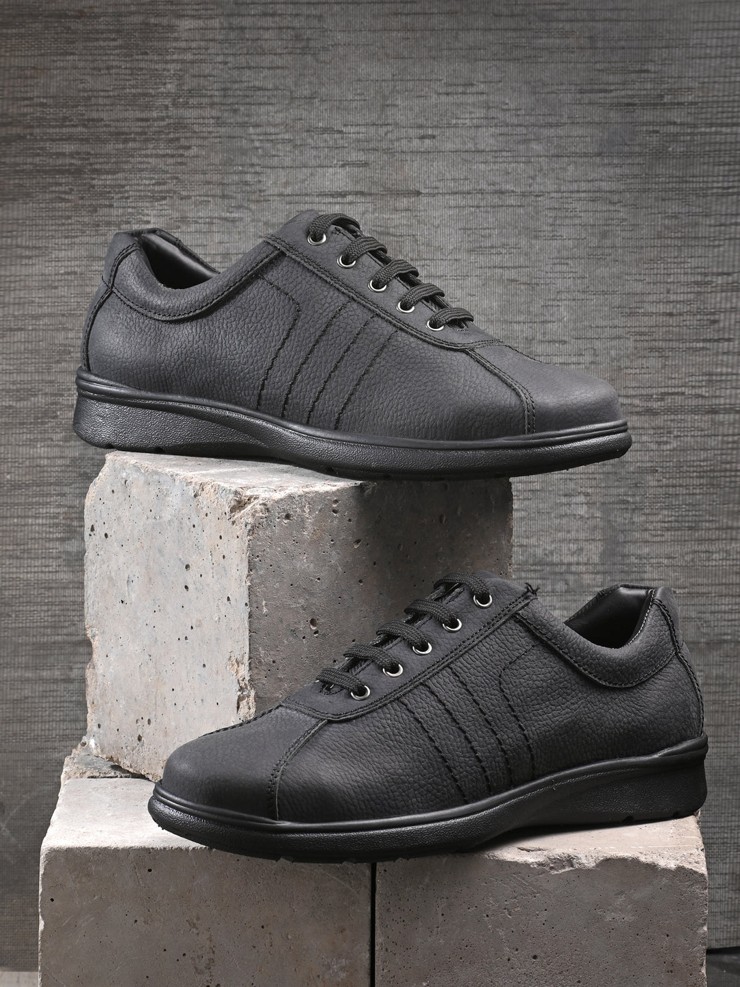 CARLO ROMANO GENUINE LEATHER BLACK COLOR CASUAL SNEAKER SHOE FOR MEN