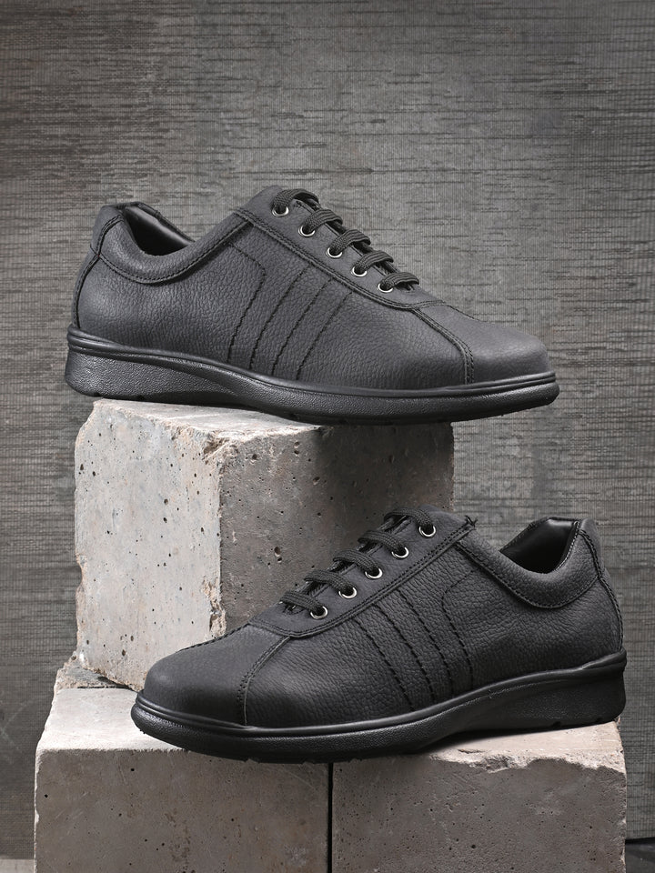 CARLO ROMANO GENUINE LEATHER BLACK COLOR CASUAL SNEAKER SHOE FOR MEN