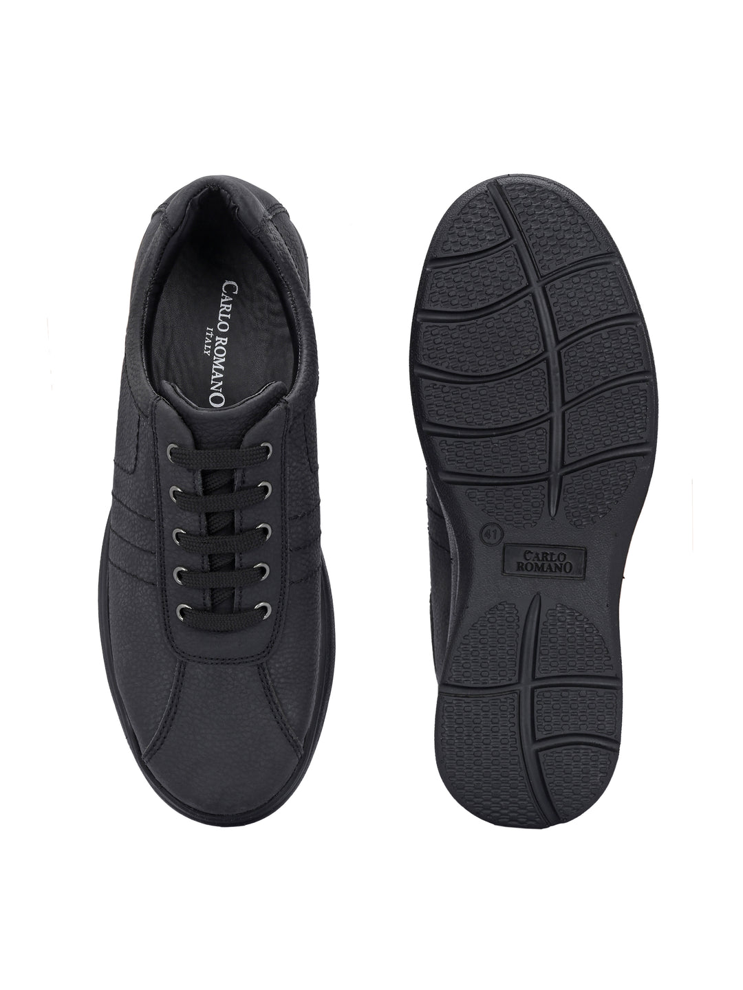 CARLO ROMANO GENUINE LEATHER BLACK COLOR CASUAL SNEAKER SHOE FOR MEN
