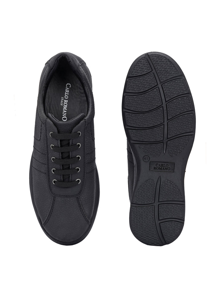CARLO ROMANO GENUINE LEATHER BLACK COLOR CASUAL SNEAKER SHOE FOR MEN