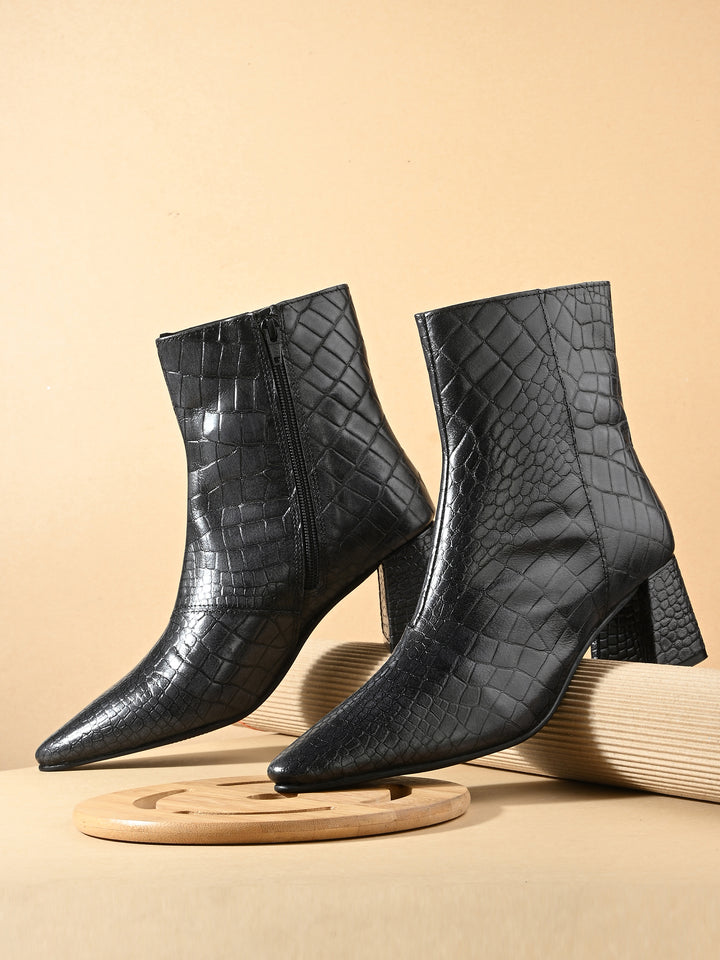 CARLO ROMANO BY WASAN CROCO PRINT LEATHER WITH ZIP BLOCK HEEL ANKLE BOOT FOR WOMEN