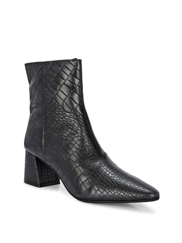 CARLO ROMANO BY WASAN CROCO PRINT LEATHER WITH ZIP BLOCK HEEL ANKLE BOOT FOR WOMEN
