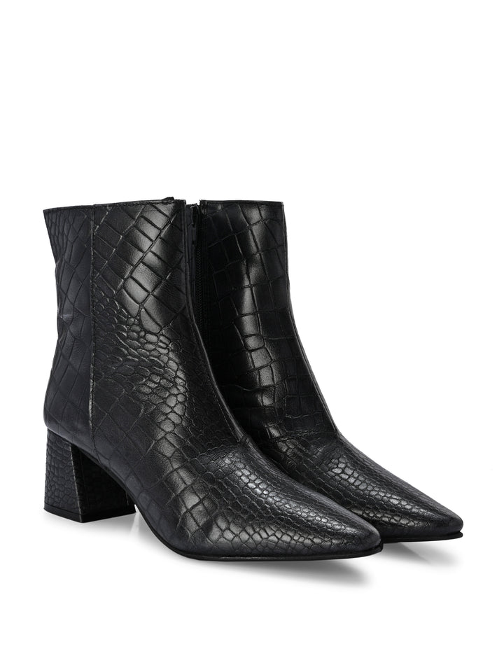 CARLO ROMANO BY WASAN CROCO PRINT LEATHER WITH ZIP BLOCK HEEL ANKLE BOOT FOR WOMEN