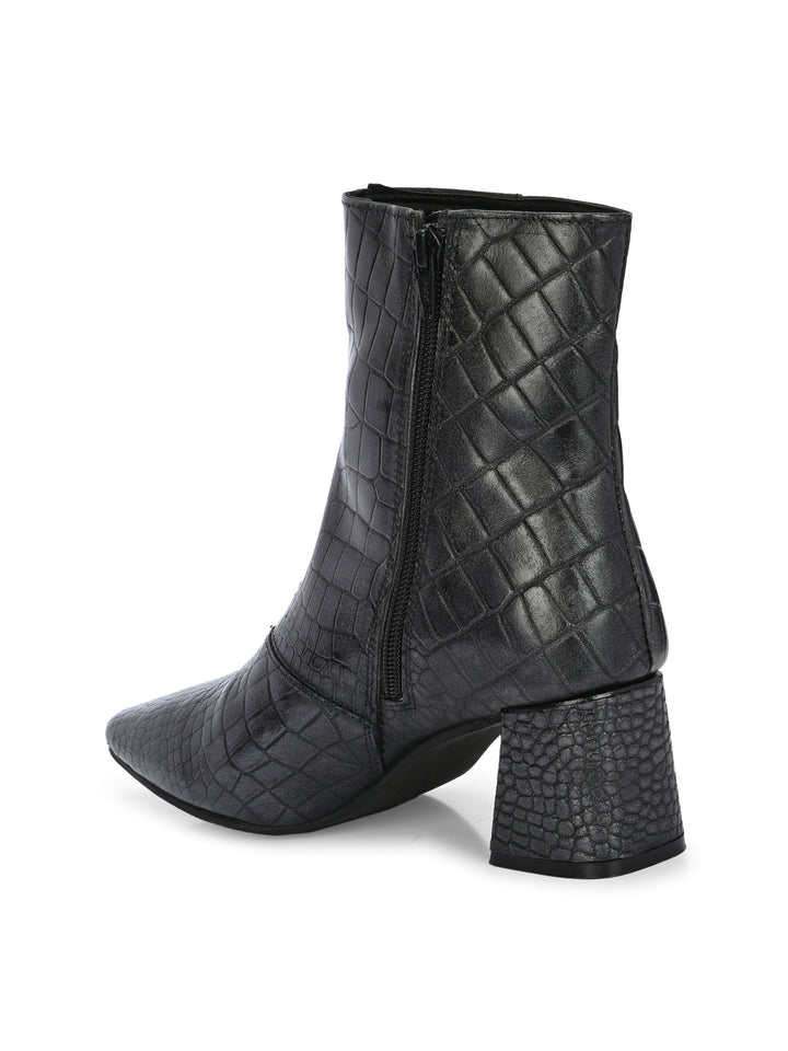 CARLO ROMANO BY WASAN CROCO PRINT LEATHER WITH ZIP BLOCK HEEL ANKLE BOOT FOR WOMEN
