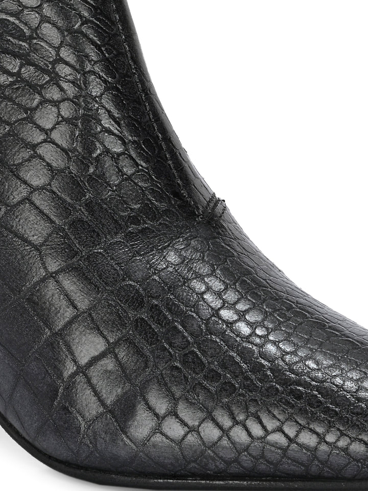 CARLO ROMANO BY WASAN CROCO PRINT LEATHER WITH ZIP BLOCK HEEL ANKLE BOOT FOR WOMEN