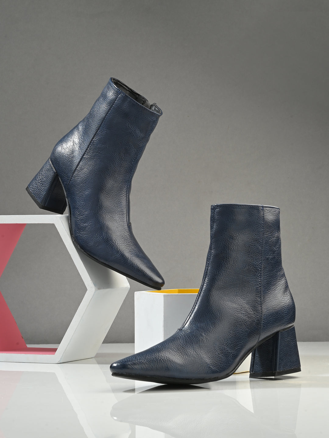 CARLO ROMANO BY WASAN  VEGAN LEATHER WITH ZIP BLOCK HEEL ANKLE BOOT FOR WOMEN