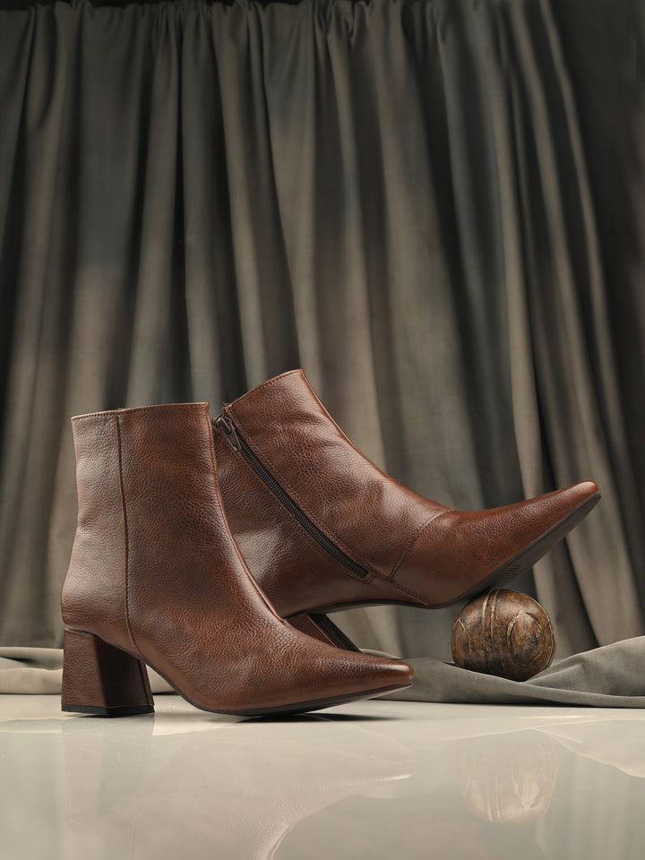 CARLO ROMANO BY WASAN  VEGAN LEATHER WITH ZIP BLOCK HEEL ANKLE BOOT FOR WOMEN