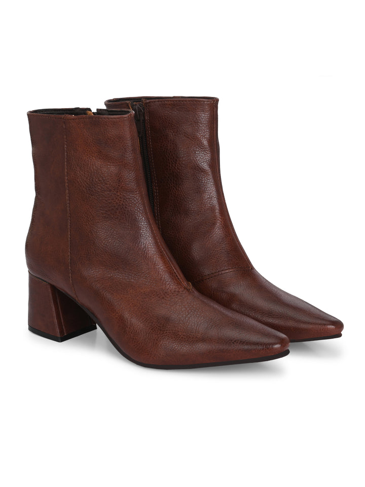 CARLO ROMANO BY WASAN  VEGAN LEATHER WITH ZIP BLOCK HEEL ANKLE BOOT FOR WOMEN