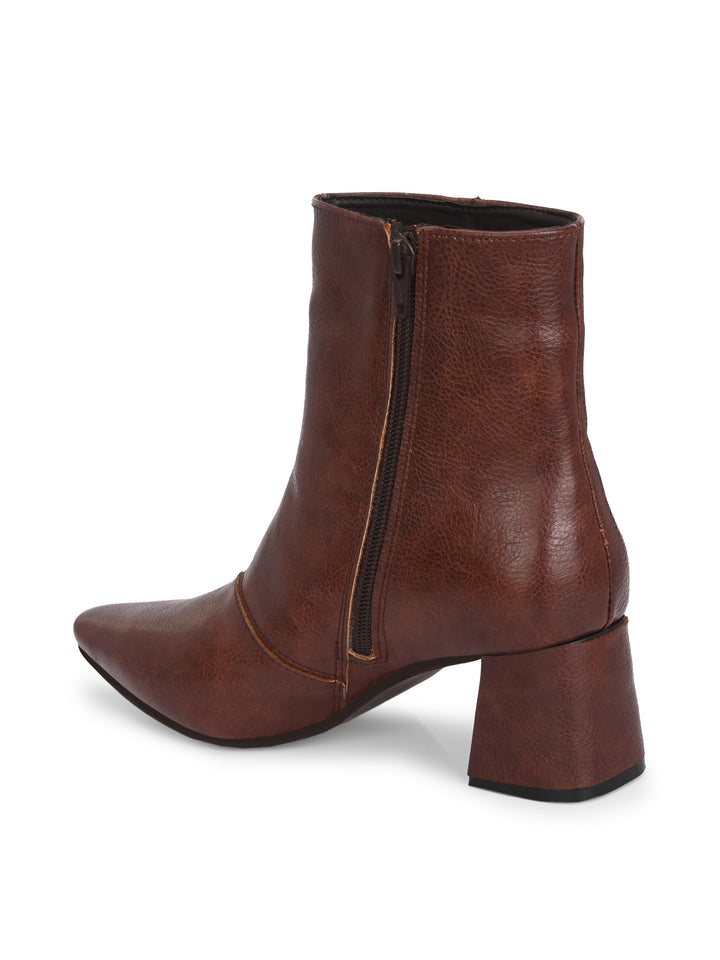 CARLO ROMANO BY WASAN  VEGAN LEATHER WITH ZIP BLOCK HEEL ANKLE BOOT FOR WOMEN