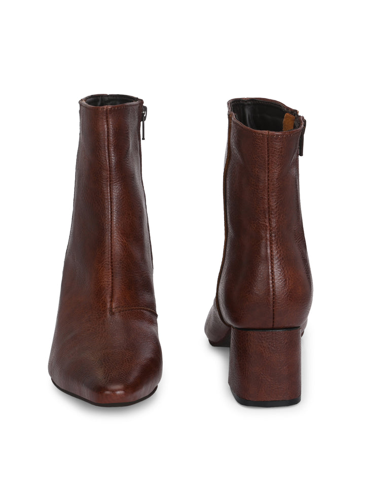 CARLO ROMANO BY WASAN  VEGAN LEATHER WITH ZIP BLOCK HEEL ANKLE BOOT FOR WOMEN