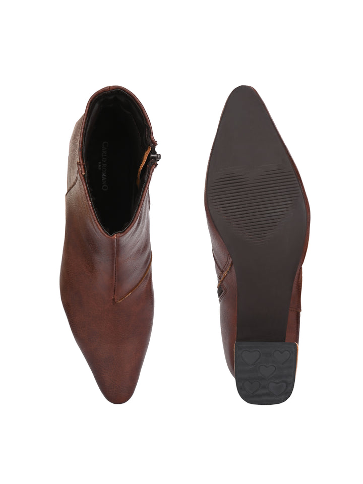 CARLO ROMANO BY WASAN  VEGAN LEATHER WITH ZIP BLOCK HEEL ANKLE BOOT FOR WOMEN