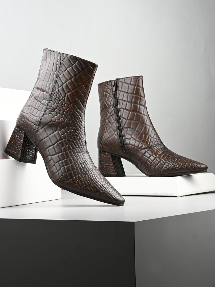 CARLO ROMANO BY WASAN CROCO PRINT LEATHER WITH ZIP BLOCK HEEL ANKLE BOOT FOR WOMEN