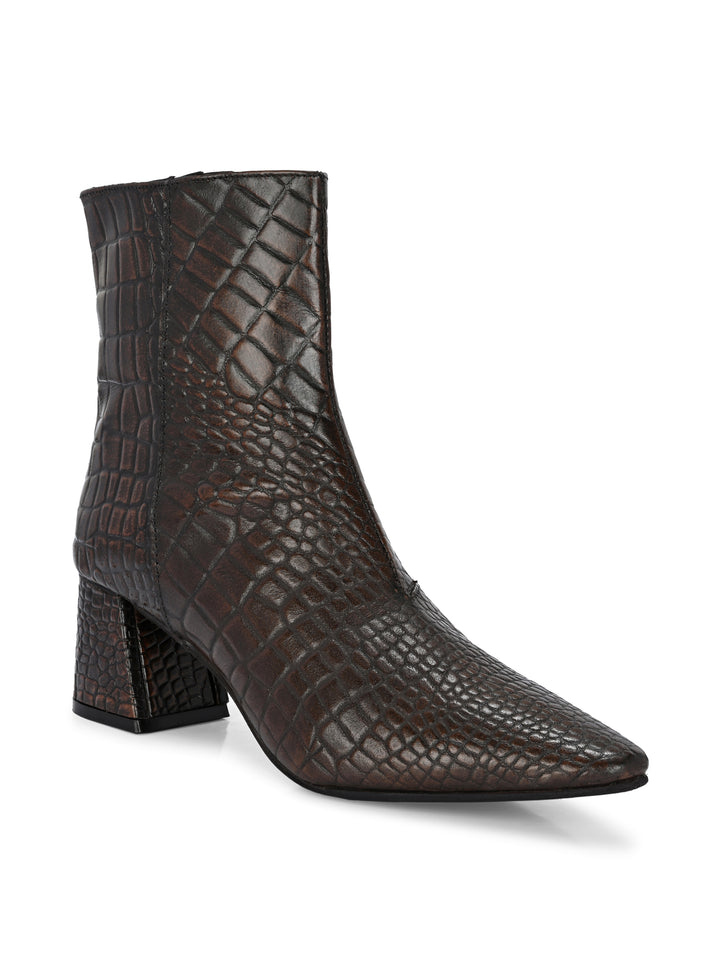 CARLO ROMANO BY WASAN CROCO PRINT LEATHER WITH ZIP BLOCK HEEL ANKLE BOOT FOR WOMEN