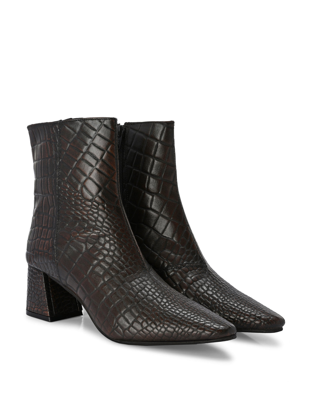 CARLO ROMANO BY WASAN CROCO PRINT LEATHER WITH ZIP BLOCK HEEL ANKLE BOOT FOR WOMEN