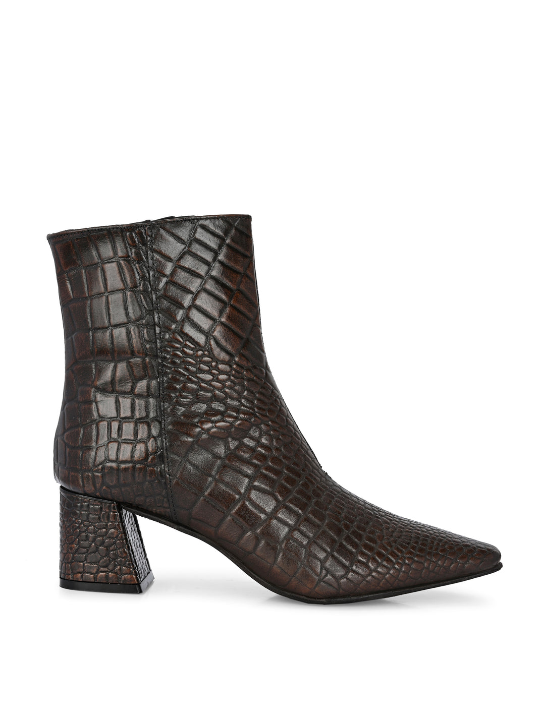 CARLO ROMANO BY WASAN CROCO PRINT LEATHER WITH ZIP BLOCK HEEL ANKLE BOOT FOR WOMEN