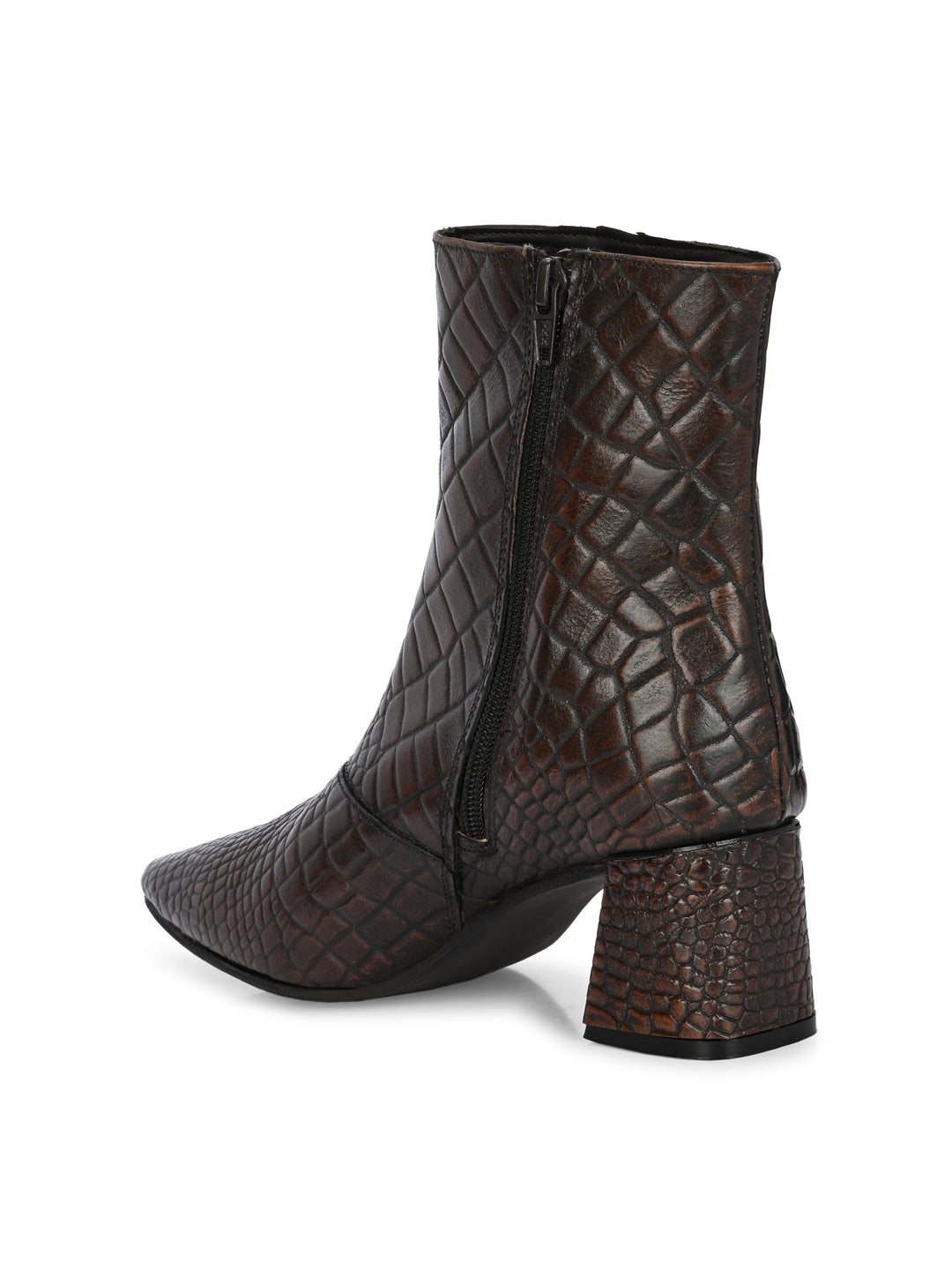 CARLO ROMANO BY WASAN CROCO PRINT LEATHER WITH ZIP BLOCK HEEL ANKLE BOOT FOR WOMEN