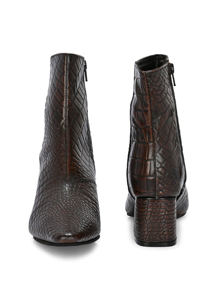 CARLO ROMANO BY WASAN CROCO PRINT LEATHER WITH ZIP BLOCK HEEL ANKLE BOOT FOR WOMEN
