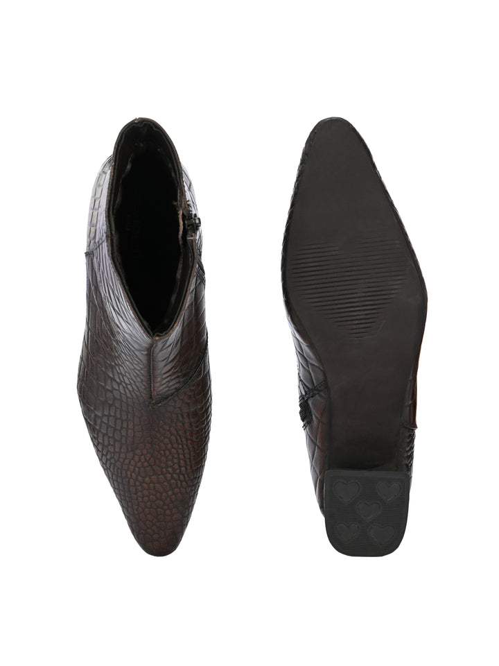 CARLO ROMANO BY WASAN CROCO PRINT LEATHER WITH ZIP BLOCK HEEL ANKLE BOOT FOR WOMEN