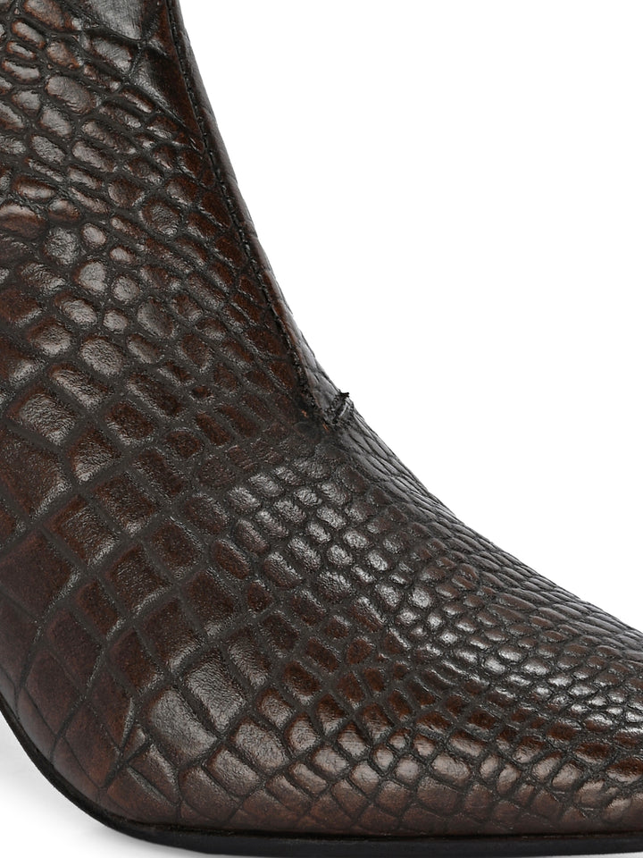 CARLO ROMANO BY WASAN CROCO PRINT LEATHER WITH ZIP BLOCK HEEL ANKLE BOOT FOR WOMEN