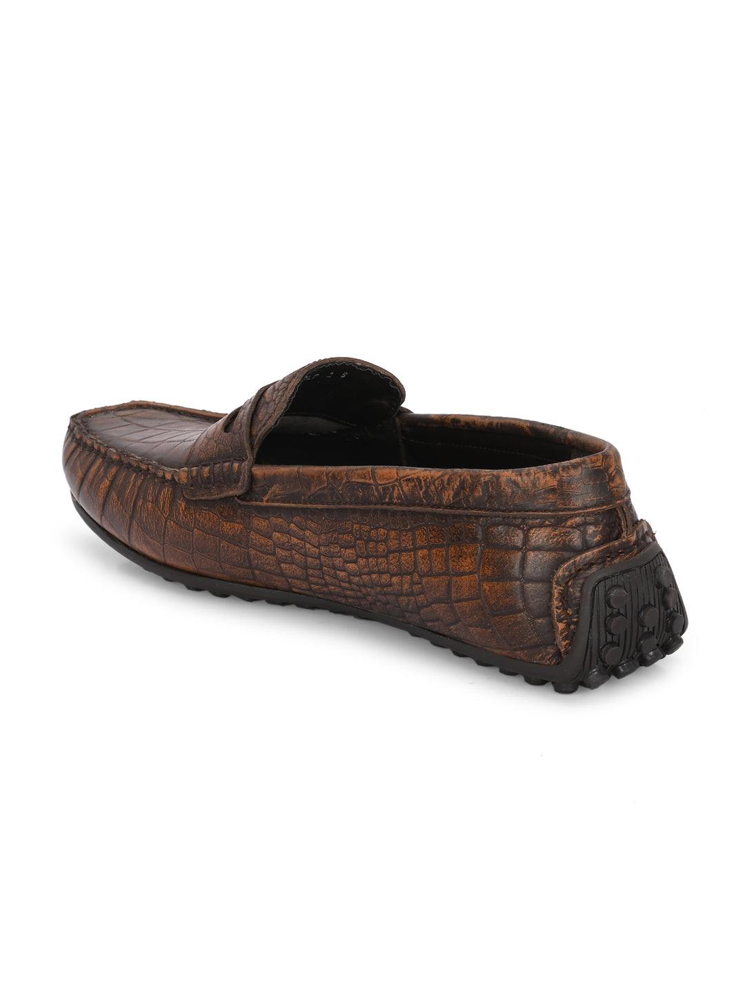 Carlo Romano Brown Italian croco printed Genuine Leather Loafer moccasin shoe for men