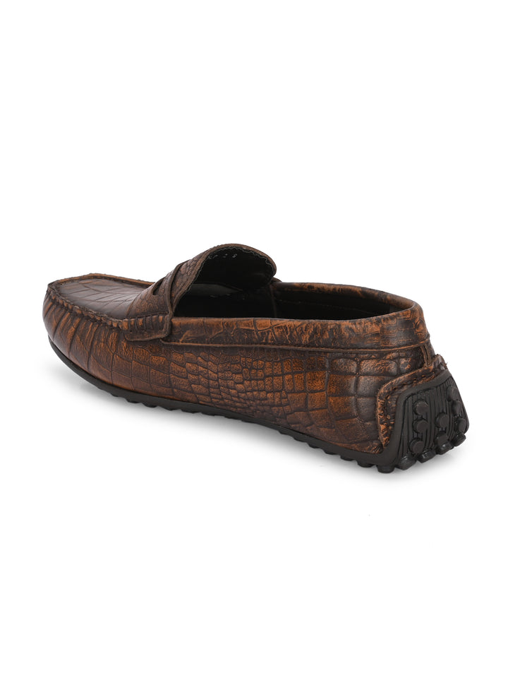Carlo Romano Brown Italian croco printed Genuine Leather Loafer moccasin shoe for men