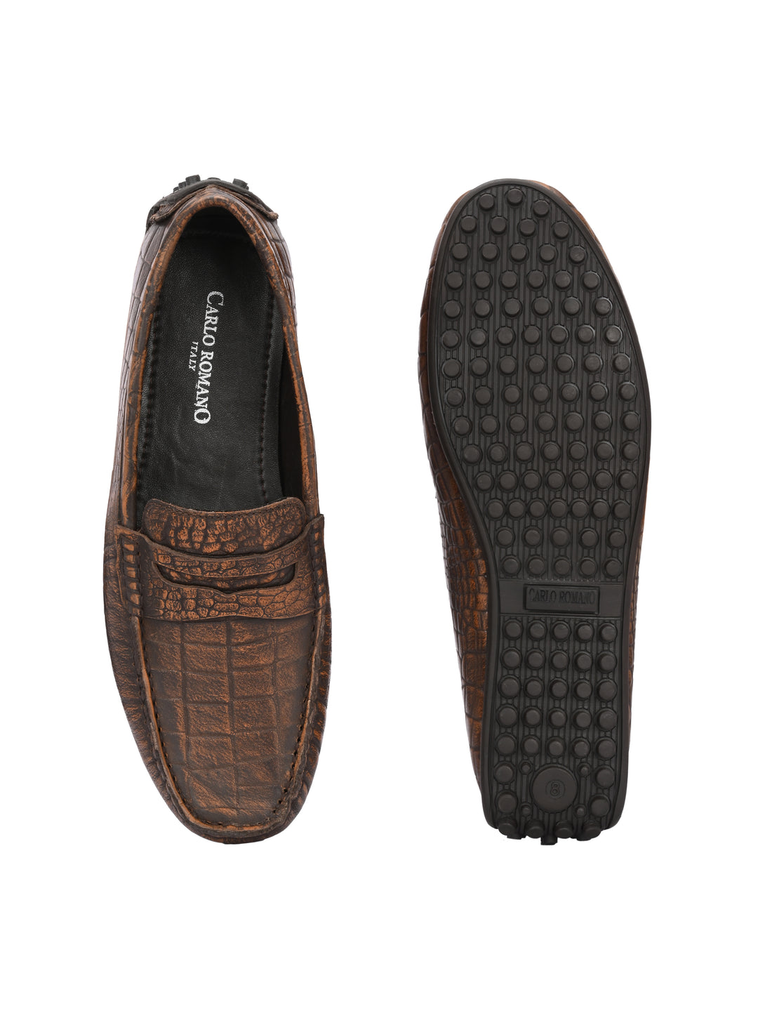 Carlo Romano Brown Italian croco printed Genuine Leather Loafer moccasin shoe for men