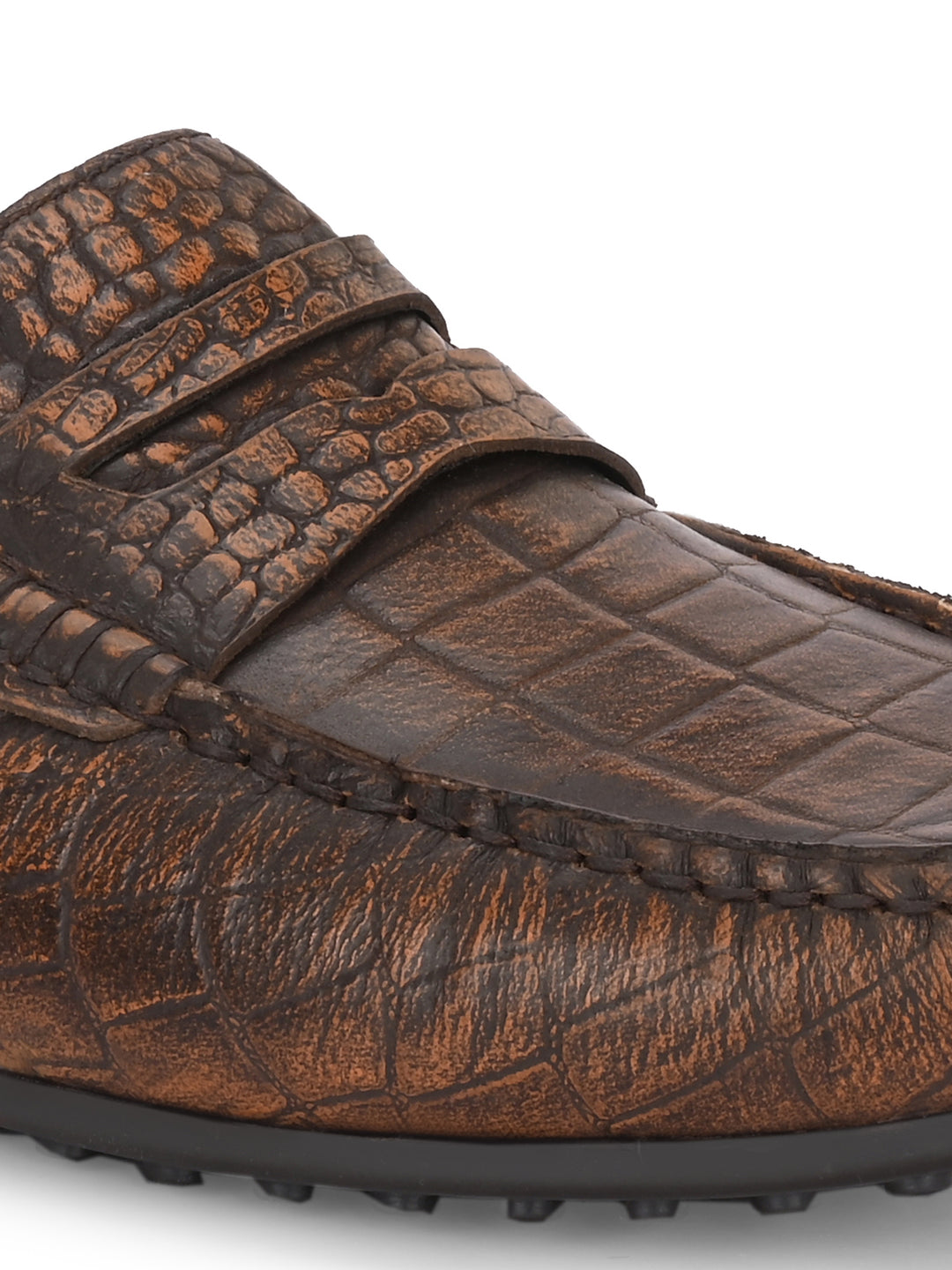 Carlo Romano Brown Italian croco printed Genuine Leather Loafer moccasin shoe for men