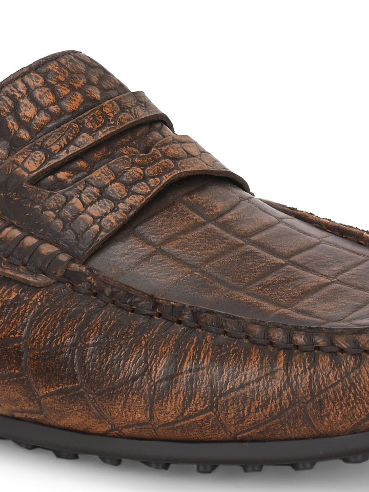Carlo Romano Brown Italian croco printed Genuine Leather Loafer moccasin shoe for men