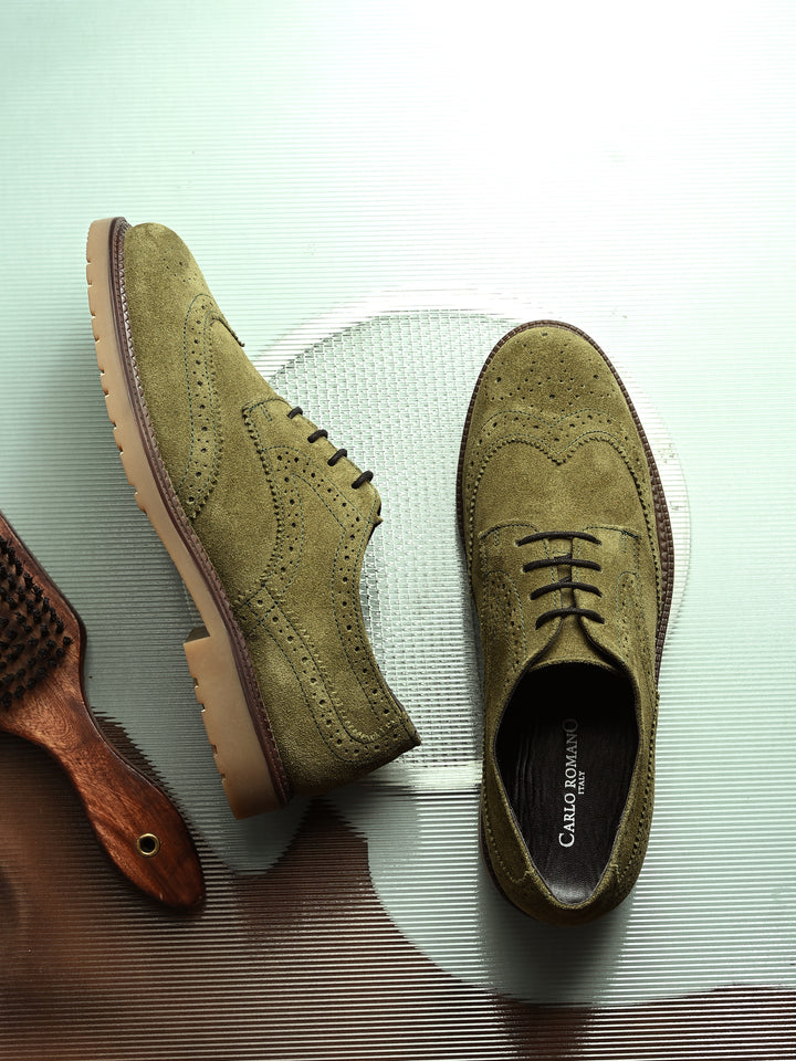 CARLO ROMANO SUEDE LEATHER BROGUE FORMAL LACE-UP SHOE FOR MEN