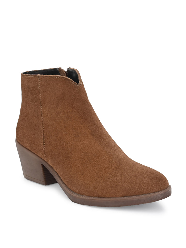 GENUINE SUEDE LEATHER ZIP ANKLE BOOT
