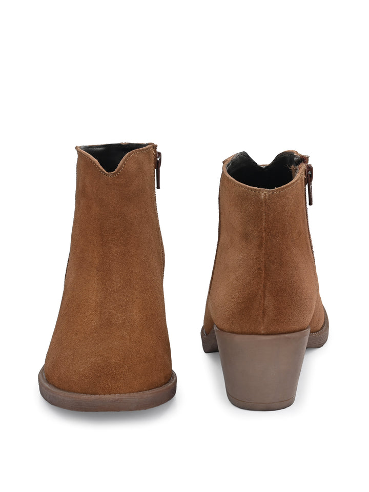 GENUINE SUEDE LEATHER ZIP ANKLE BOOT