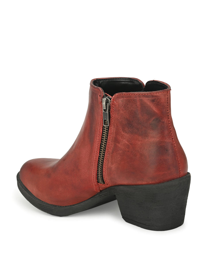 BURNISH LEATHER ZIP ANKLE BOOT