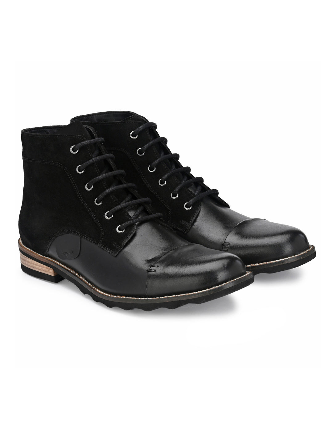 MEN'S BLACK BURNISH LEATHER LACE UP ANKLE BOOT