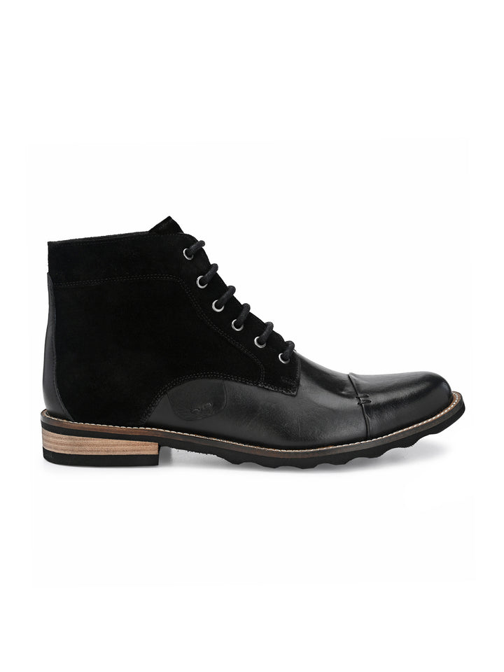 MEN'S BLACK BURNISH LEATHER LACE UP ANKLE BOOT