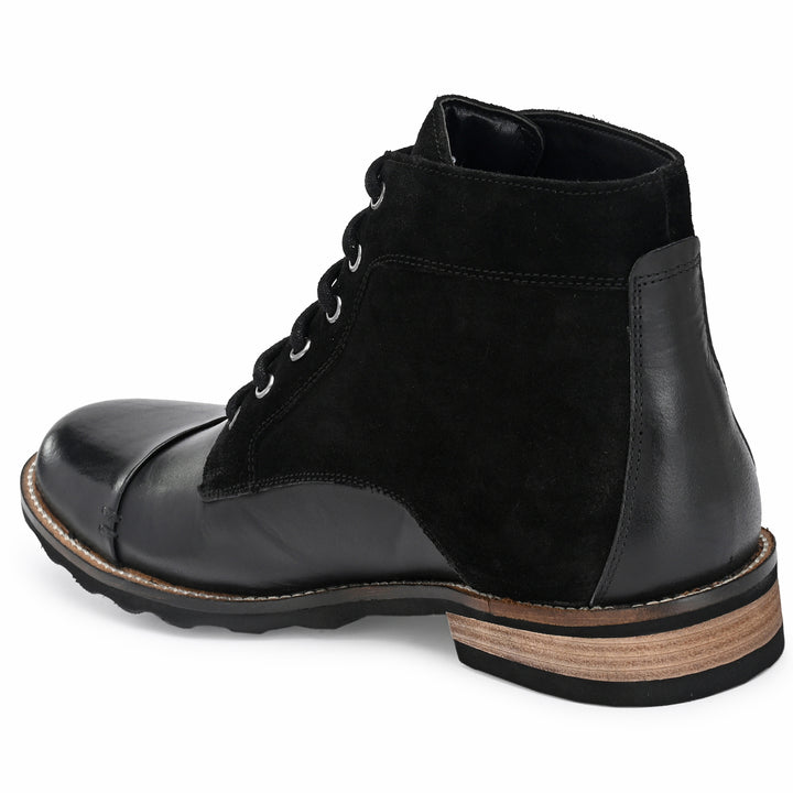MEN'S BLACK BURNISH LEATHER LACE UP ANKLE BOOT