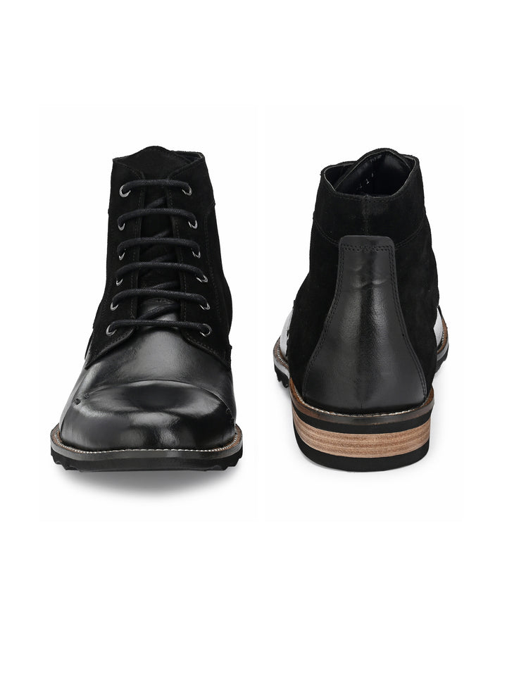 MEN'S BLACK BURNISH LEATHER LACE UP ANKLE BOOT