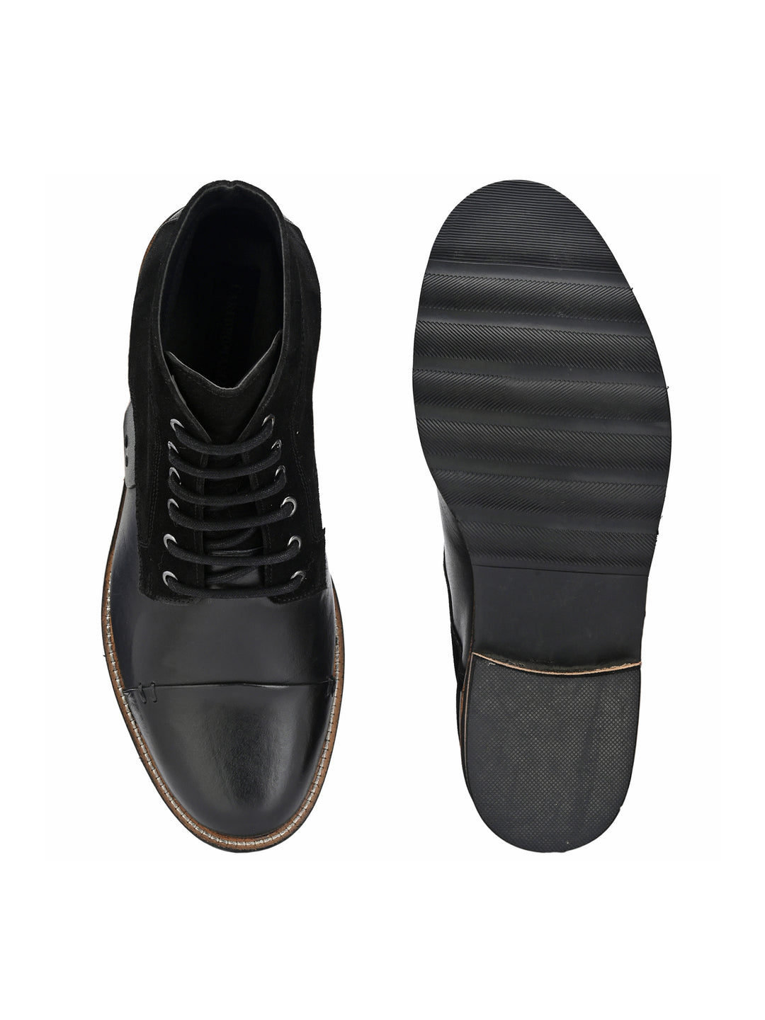 MEN'S BLACK BURNISH LEATHER LACE UP ANKLE BOOT