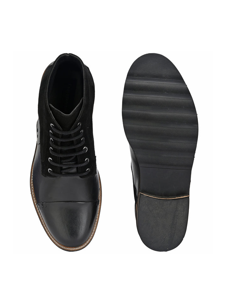 MEN'S BLACK BURNISH LEATHER LACE UP ANKLE BOOT