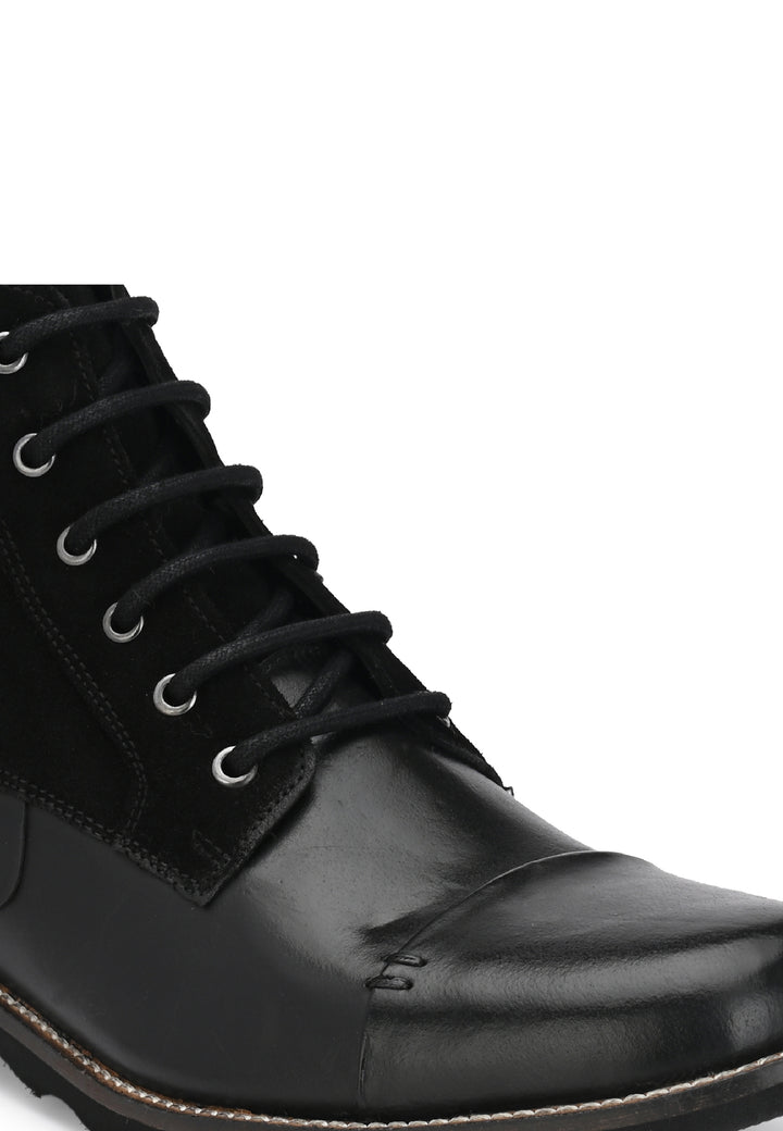MEN'S BLACK BURNISH LEATHER LACE UP ANKLE BOOT